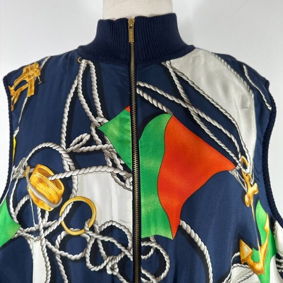Vintage Lauren Ralph Lauren Silk Equestrian Print Vest Womens 3X Navy Preppy - Picture 3 of 13